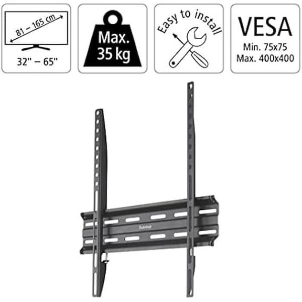 Fast väggfäste - HAMA - 165 cm (65") - Max belastning 35 kg - Väggavstånd 2,3 cm - 10 års garanti