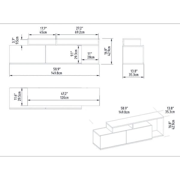 Meuble TV 2 portes décor noyer et noir L150 cm - Nexera
