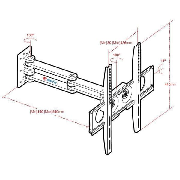Napofix 275, 45 kg, 81,3 cm (32"), 142,2 cm (56"), 400 x 400 mm, 400 x 400 mm, svart