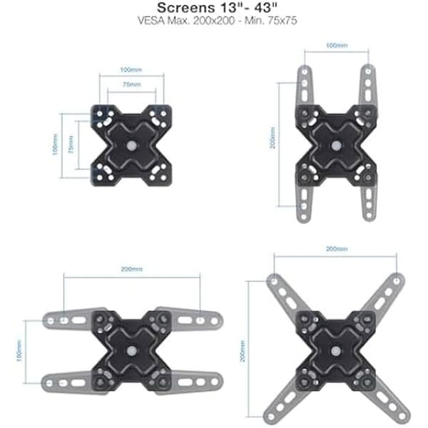 TOOQ LP1343TN-B Väggfäste - 13"-43" skärmar - Tiltande och roterande - 20 kg - Svart