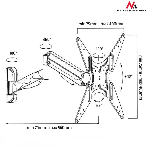 TV-fäste för LCD-, LED- och plasmaskärmar 32-55" 22kg Maclean Brackets MC-784