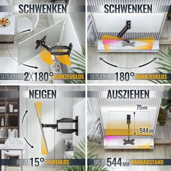 RICOO Support Murale TV Orienterbar S0822 Nej Universal 29-47 74-119cm