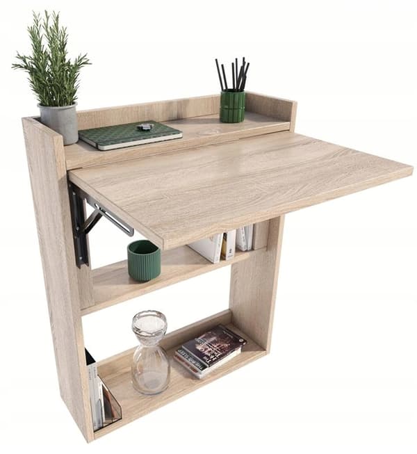 Väggskrivbord vikbar sonoma skåphylla
