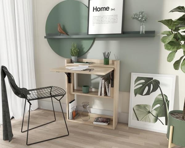 Väggskrivbord vikbar sonoma skåphylla