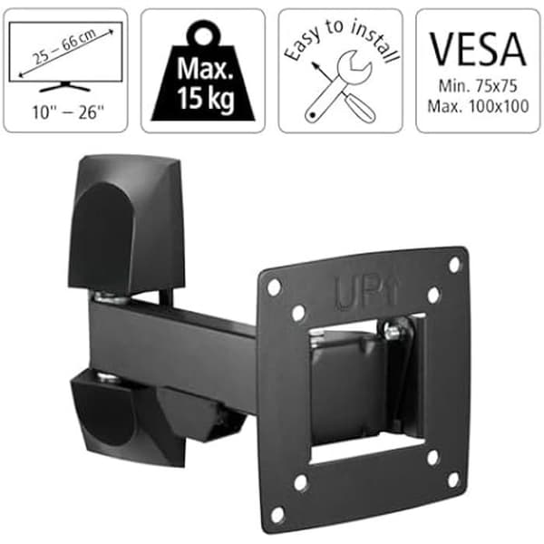 TV Väggfäste - HAMA - Tiltbar och vridbar - 66 cm (26") - Max belastning 15 kg - Svart metall