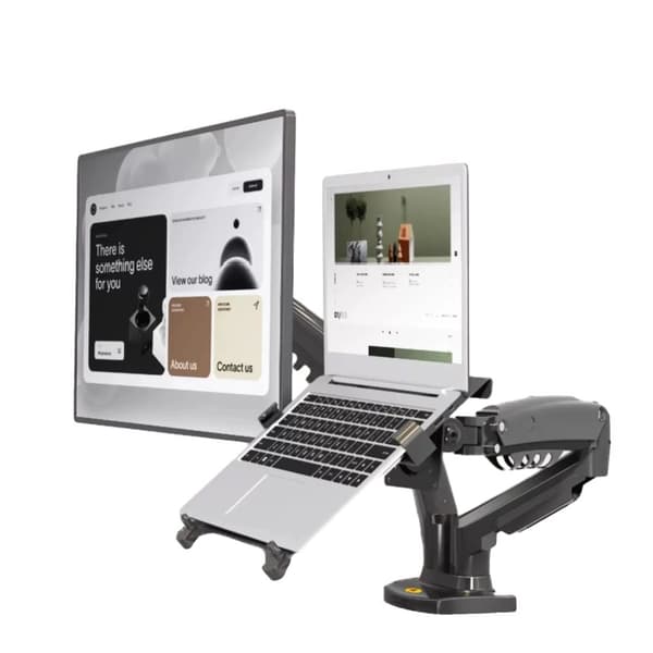 Dobbelt Monitor Laptop Holder, Gasfjeders Dobbelt Arm, Understøtter 17-27 Tommer Skærme,Matte trækul 2xusb