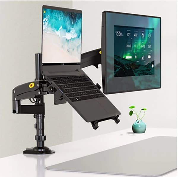 Gasfjedermonteringsbeslag til dobbeltarmet skærm, kompatibel med 17"-27", ergonomisk design, integreret kabelstyring
