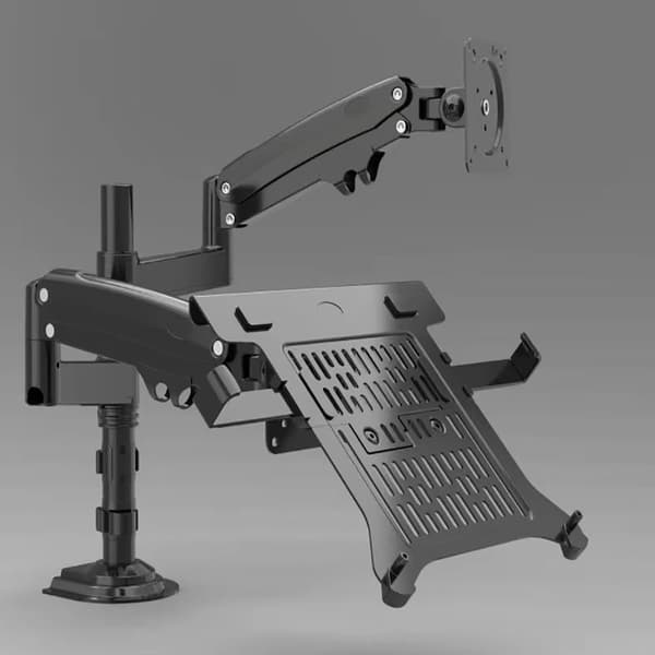 Gasfjedermonteringsbeslag til dobbeltarmet skærm, kompatibel med 17"-27", ergonomisk design, integreret kabelstyring