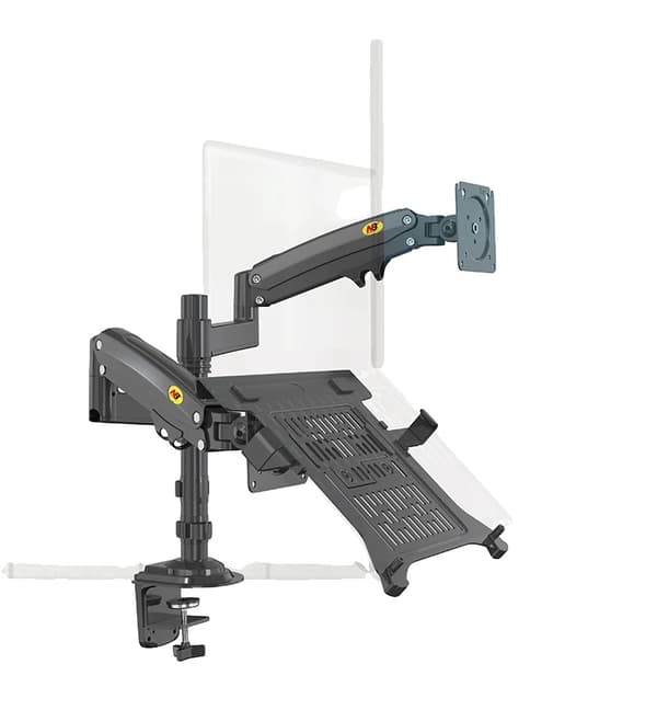Gasfjedermonteringsbeslag til dobbeltarmet skærm, kompatibel med 17"-27", ergonomisk design, integreret kabelstyring