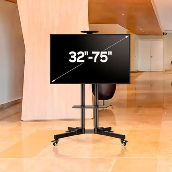 Stöd för TV Mobil - UNYKACH - Justerbar höjd - 2 hyllor - VESA-kompatibel - 32 till 75 tum