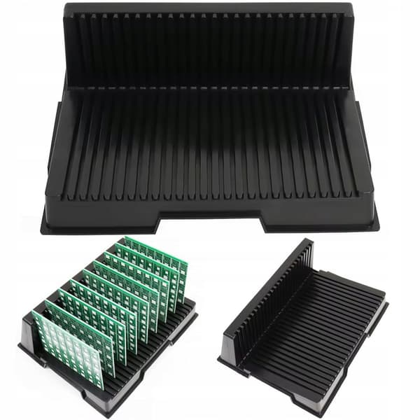 Antistatisk L-formet printpladestativ med 25 lommer