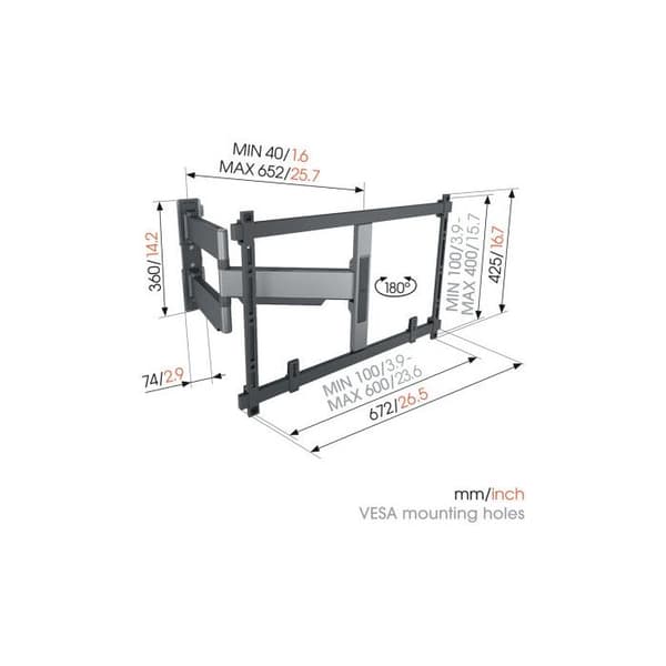 Stödvägg - Vogel's - TVM 5645 - Orienterbar 180° - Skärmar 40'' till 77'' - Max 45 kg