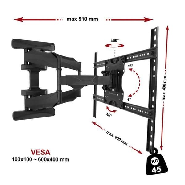 Ergosolid K600 – Robust väggstöd för stora LCD LED-fjernsyn 45″-70″