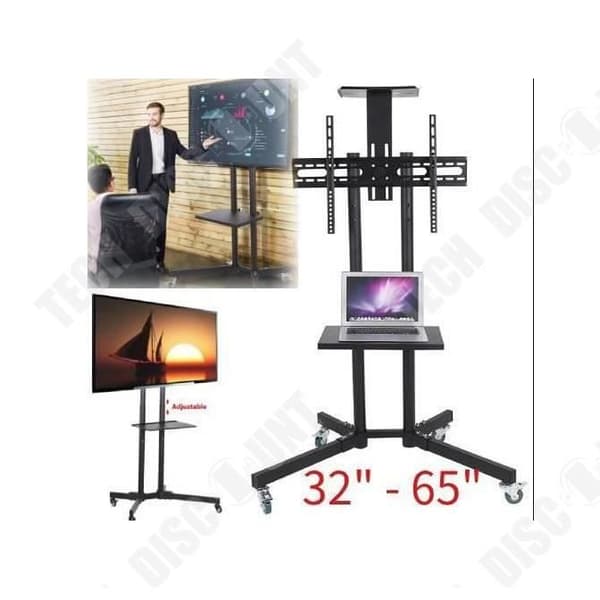 TD® Fristående TV-bänk Vagn Mobilt TV-ställ med hjul 32" till 65" Svart