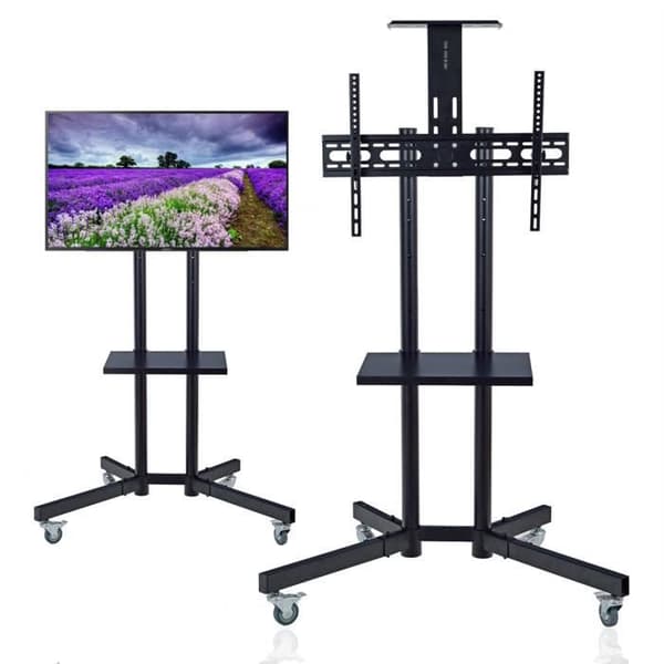 TD® Fristående TV-bänk Vagn Mobilt TV-ställ med hjul 32" till 65" Svart