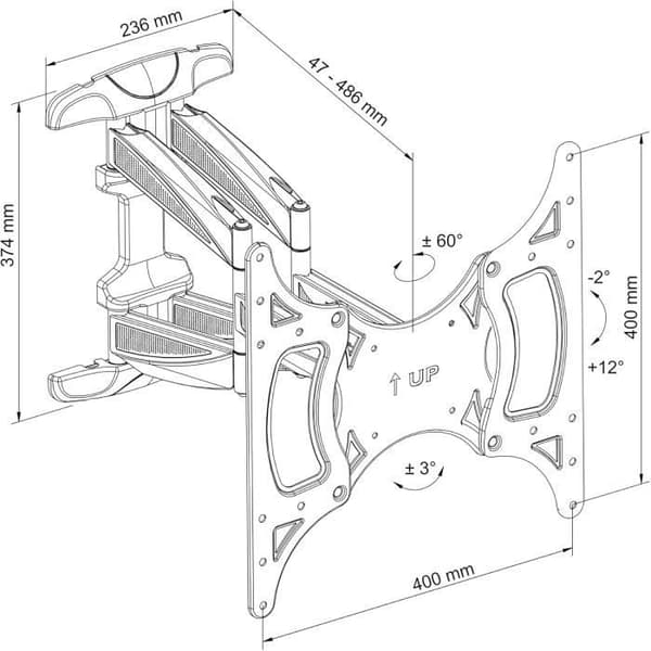 Support vägg - TechniSat - TECHNIMOUNT FLEX - 26-75 tum - Max belastning 45 kg - Lutning - Svart