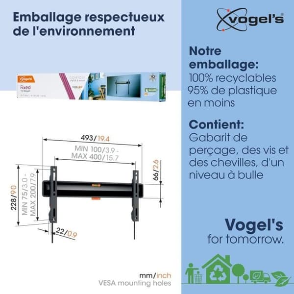 Support Mural TV - GENERISK - TVM 3405SP - För TV OLED 32-77 tum - Max. 50 kg - VESA 400x200