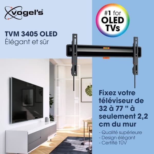 Support Mural TV - GENERISK - TVM 3405SP - För TV OLED 32-77 tum - Max. 50 kg - VESA 400x200