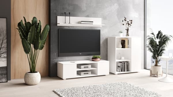 RTV-skåp 155 cm Scandinavian vit ben plast