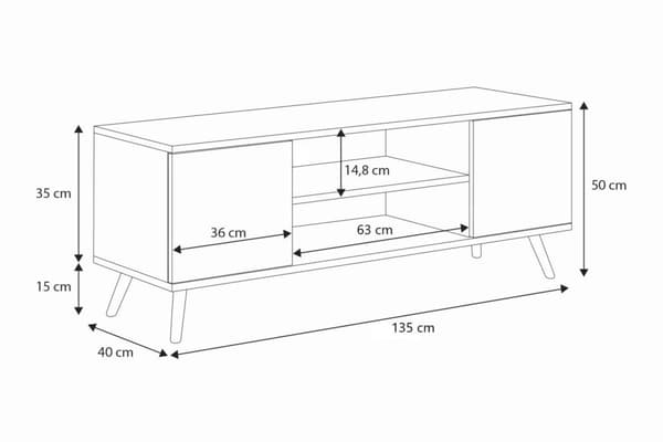 RTV-skåp 135 cm Skandinavisk ek hantverk guldvit