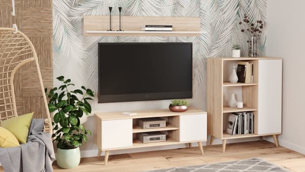 RTV skåp 155 cm Skandinavisk ek sonoma - vit