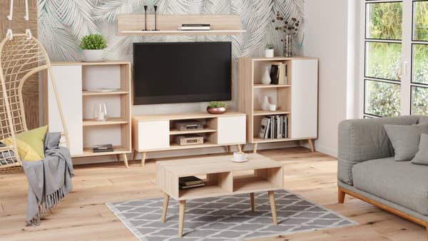 RTV skåp 155 cm Skandinavisk ek sonoma - vit