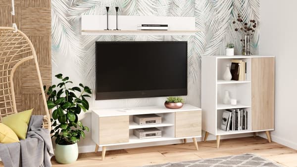 RTV skåp 155 cm Skandinavisk ek sonoma - vit