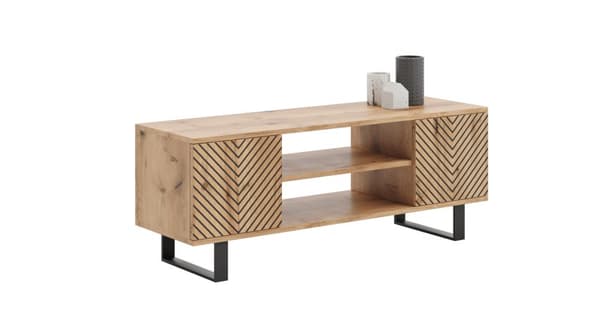 RTV skåp 135 cm loft ek hantverk guld - fiskbensmönster