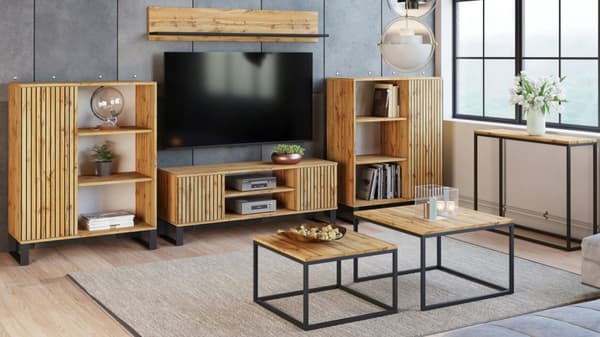 RTV-skåp 135 cm loft ek hantverk guld - svarv