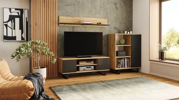 RTV Focus 155 cm kaappi - metallijalat Tammi artisan musta