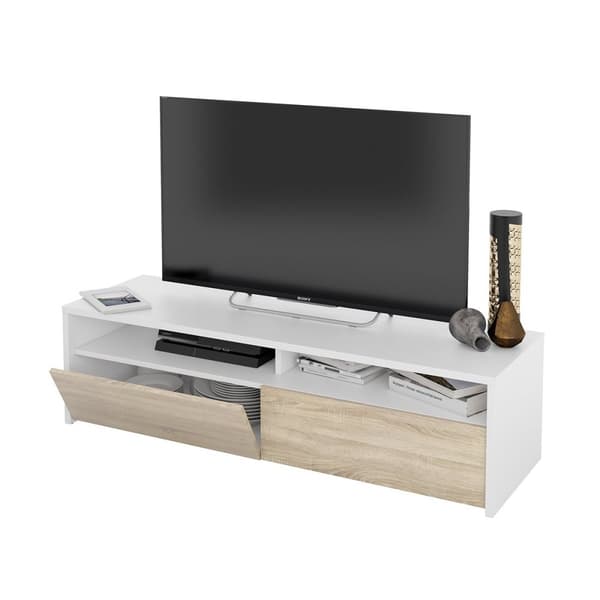 Meuble TV 2 portes battantes et 2 niches de rangement Kioto - L130 cm