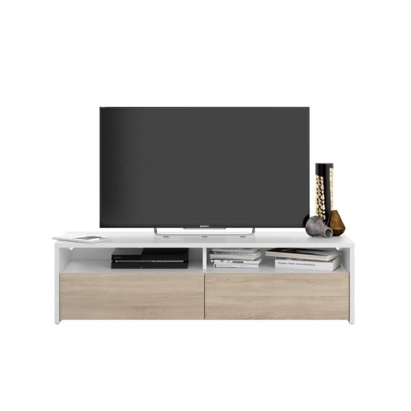 Meuble TV 2 portes battantes et 2 niches de rangement Kioto - L130 cm