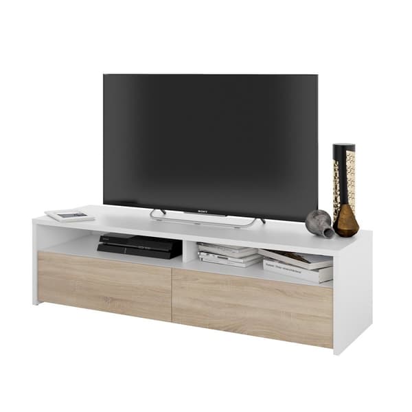 Meuble TV 2 portes battantes et 2 niches de rangement Kioto - L130 cm