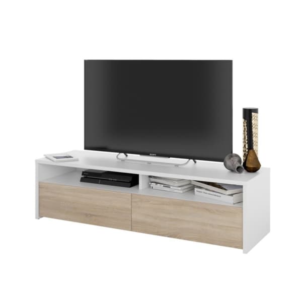 Meuble TV 2 portes battantes et 2 niches de rangement Kioto - L130 cm