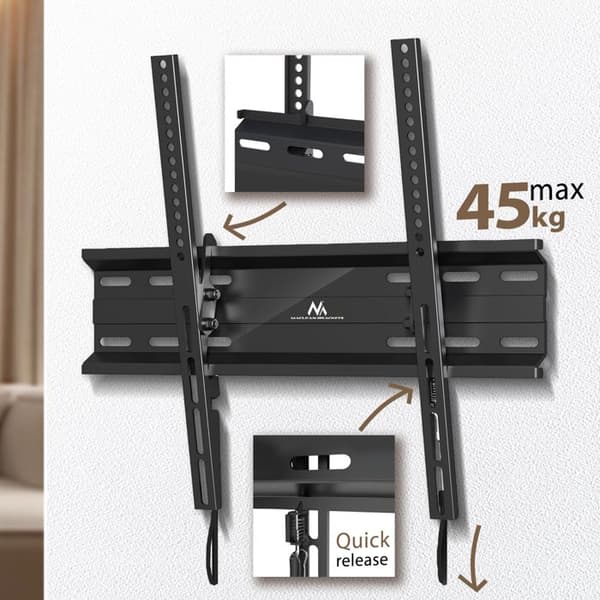 Maclean-fäste för TV eller bildskärm, max VESA 400x400, 32-70", 45kg, svart, MC-748A