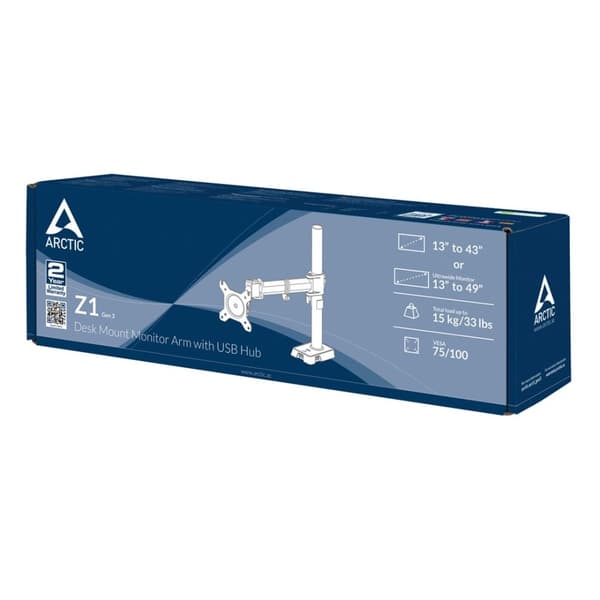 ARCTIC Z1 (Gen 3) - Bordmonteret skærmarm med USB-hub