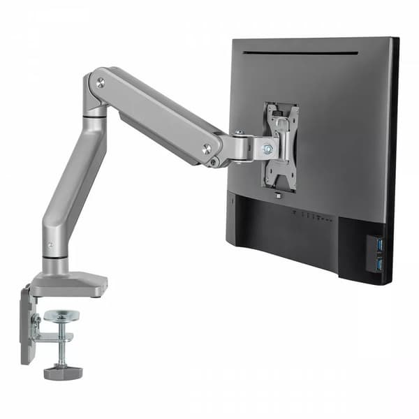 Ergo Office -alumiininen näyttöteline kaasujousella, kaksoisvarsi, VESA 75x75/100x100, 17"-32" 10 kg hopea, ER-447