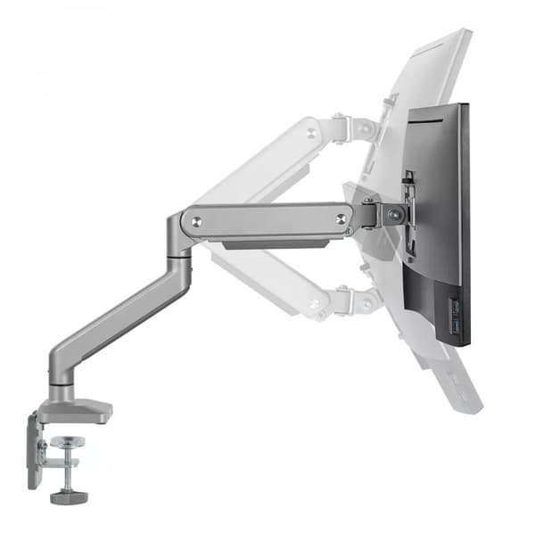Ergo Office -alumiininen näyttöteline kaasujousella, kaksoisvarsi, VESA 75x75/100x100, 17"-32" 10 kg hopea, ER-447