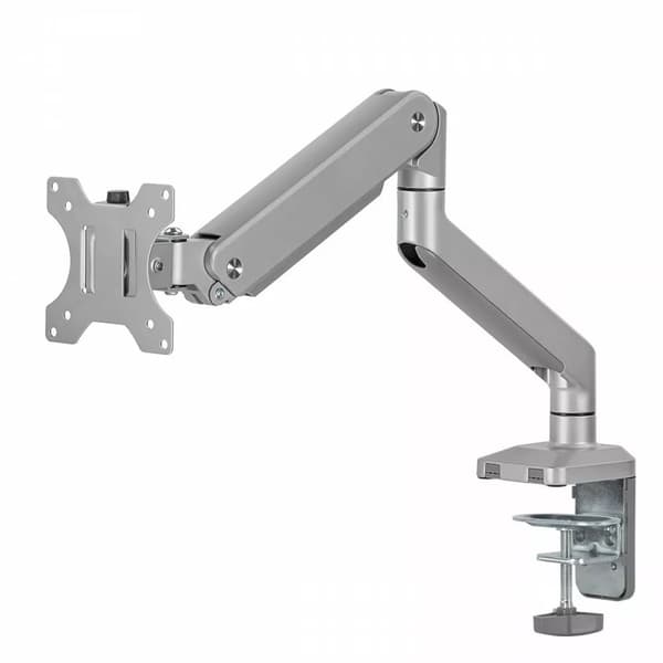 Ergo Office skärmfäste i aluminium med gasfjäder, dubbelarm, VESA 75x75/100x100, 17"-32" 10 kg Silver, ER-447