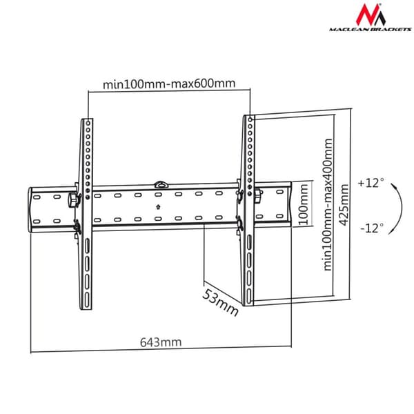 Maclean MC-668 TV-beslag Vipbart 37"" - 70"" maks. 40 kg