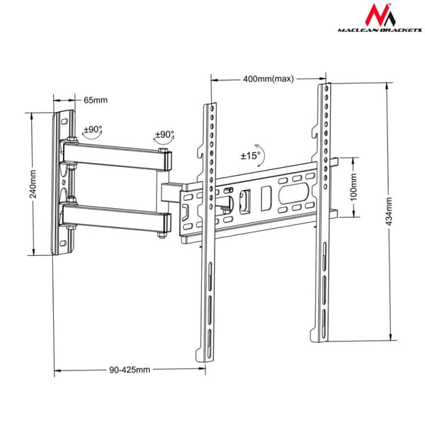 Maclean MC-761 seinäteline sopii televisioille 26" - 55" ja 30 kg musta