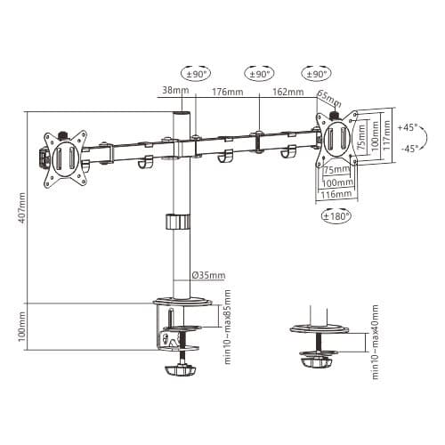 Gembird MA-D2-01 skärmfäste/stativ 81,3 cm (32 tum) svart skrivbord