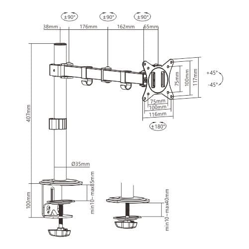 Gembird MA-D1-01 näytön teline / jalusta 81,3 cm (32") musta pöytä