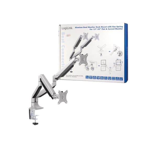 Logilink BP0043 Dual Monitor Skrivbordsfäste, 13"-32", gasfjäder, aluminium