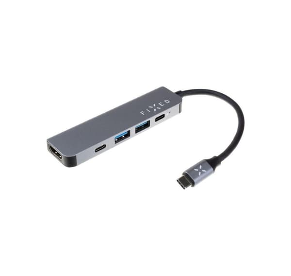Fast, 5-porters USB-C HUB Mini for bærbare datamaskiner og nettbrett, FIXHU-MN-GR