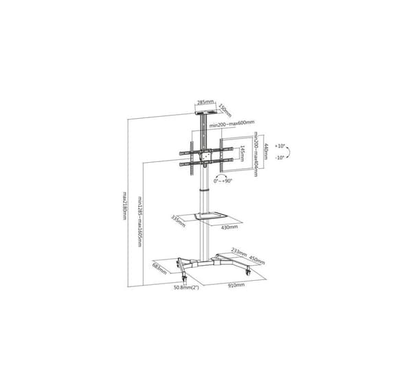 Digitus, TV-Cart til skærme op til 70", maks. 50 kg akselafstand, VESA maks. 600x400, TV-Cart , DA-90370