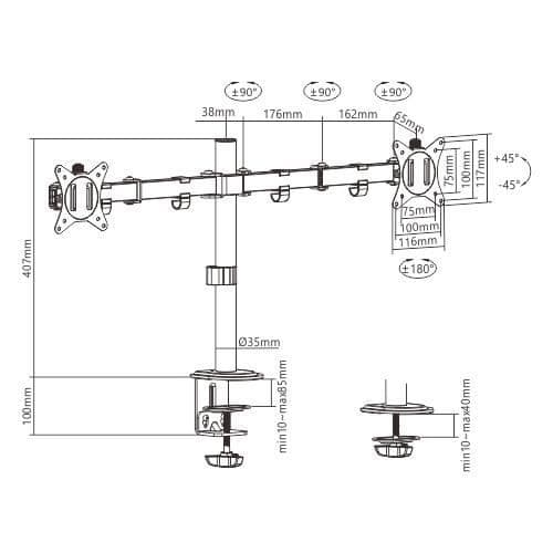TV-stöd - Gembird - MA-D2-01 - Neutralt - 30 kg - Svart