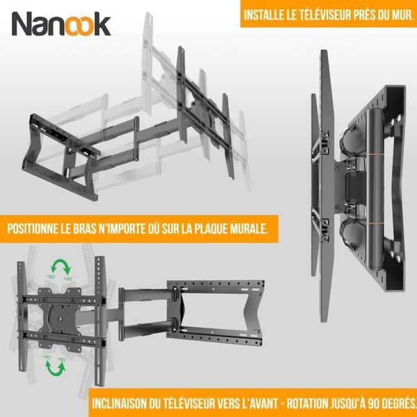 Nanook TV Väggfäste med extra lång arm upp till 80 cm - Svängbar - 32-75 tum - Max. 60 kg - VESA 100x100 till 400x400