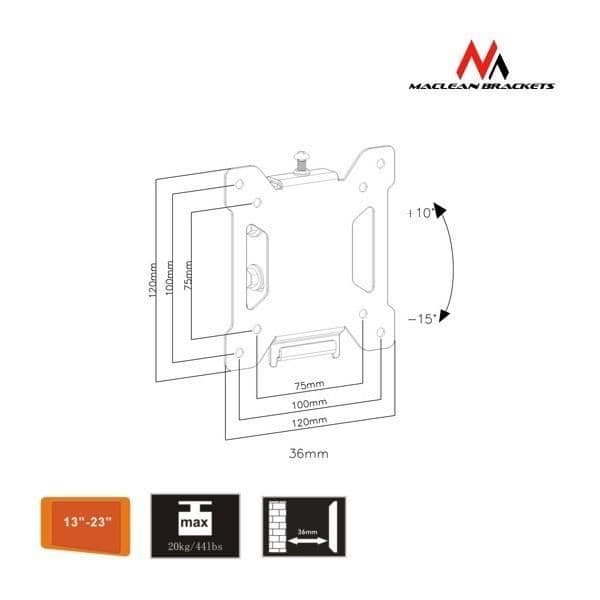 Väggfäste för LCD Plasma 13-23 Maclean MC-596 - Svart - Justerbar - Max. belastning 20 kg