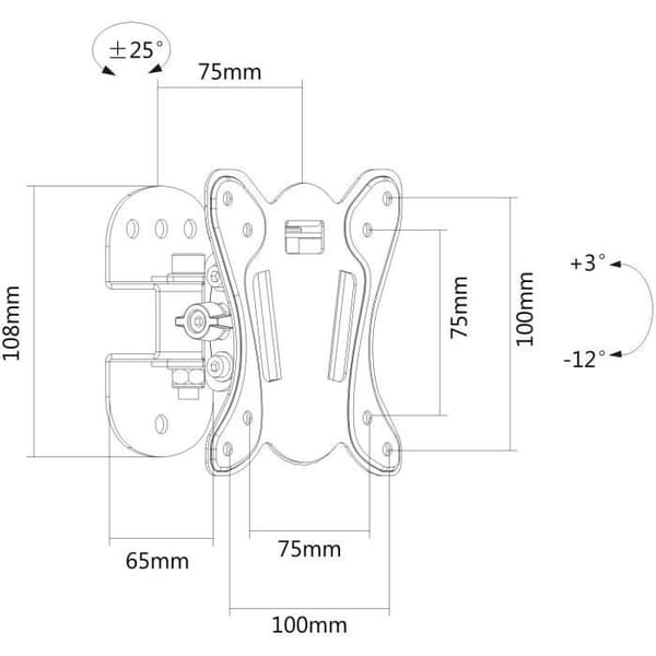 PureMounts FM10-100 TV-väggfäste med 33-69cm (13-27"), VESA: 100x100, lutning: 3°--12°, vridbar: +--25°, Dis 2121